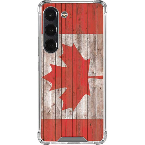 Canadian Flag Dark Wood Galaxy S23 Clear Case